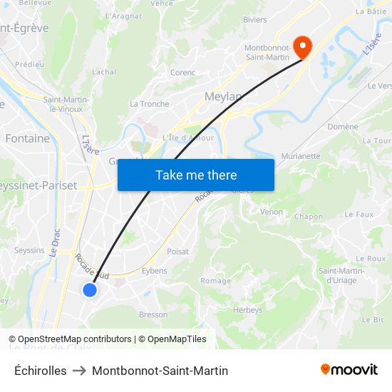 Échirolles to Montbonnot-Saint-Martin map