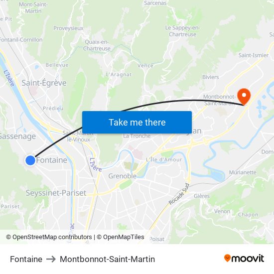 Fontaine to Montbonnot-Saint-Martin map