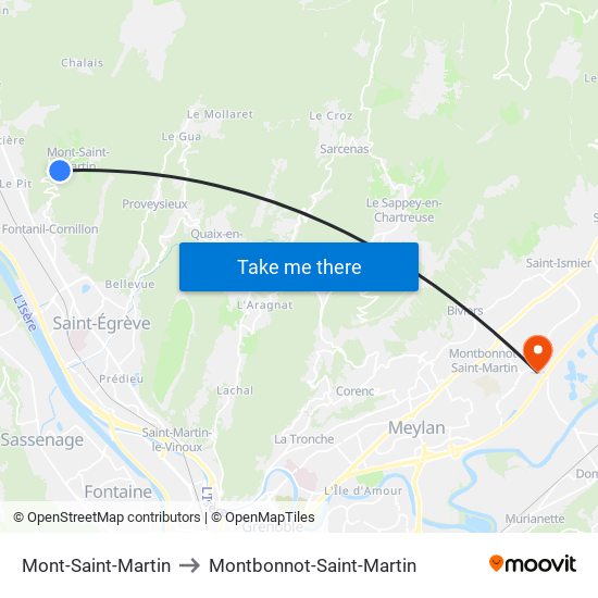 Mont-Saint-Martin to Montbonnot-Saint-Martin map