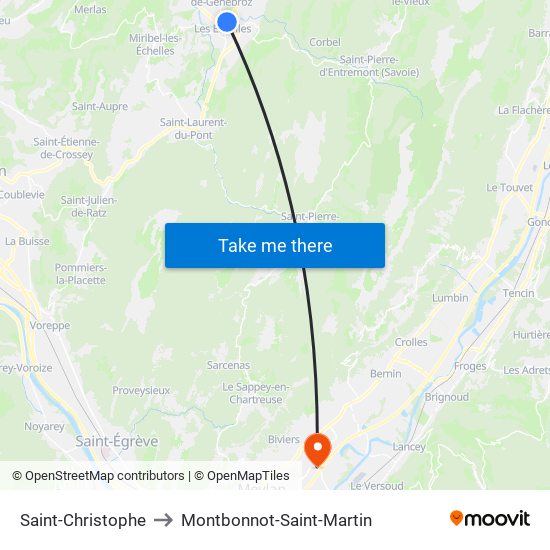 Saint-Christophe to Montbonnot-Saint-Martin map