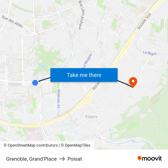 Grenoble, Grand'Place to Poisat map