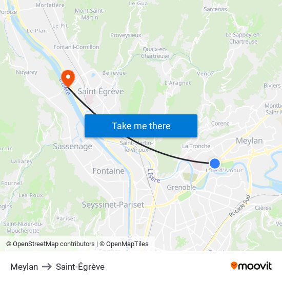Meylan to Saint-Égrève map
