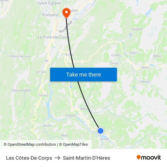 Les Côtes-De-Corps to Saint-Martin-D'Hères map