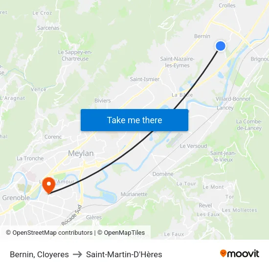Bernin, Cloyeres to Saint-Martin-D'Hères map