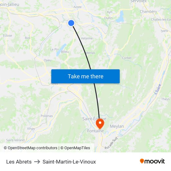 Les Abrets to Saint-Martin-Le-Vinoux map