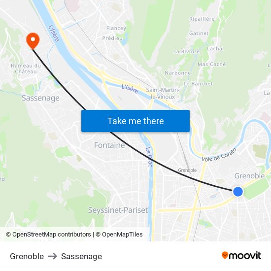 Grenoble to Sassenage map