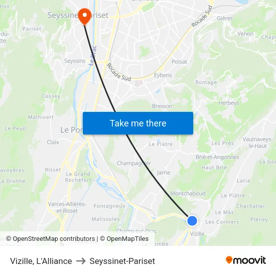 Vizille, L'Alliance to Seyssinet-Pariset map