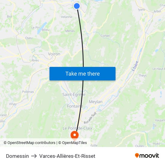 Domessin to Varces-Allières-Et-Risset map