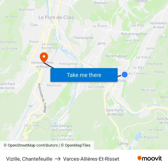 Vizille, Chantefeuille to Varces-Allières-Et-Risset map