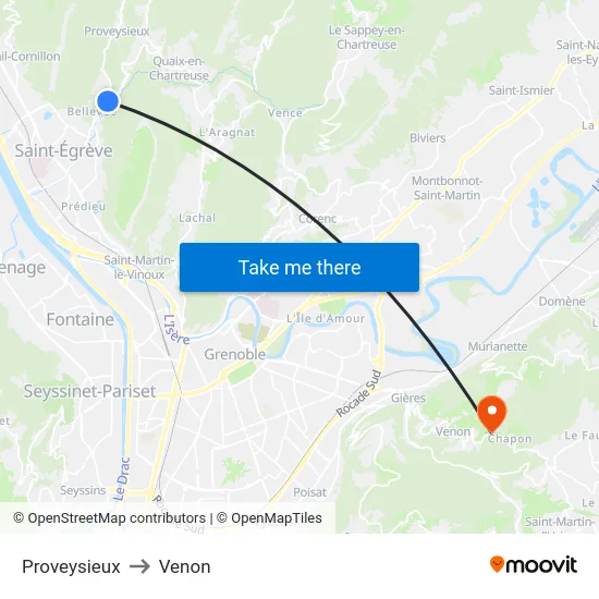 Proveysieux to Venon map