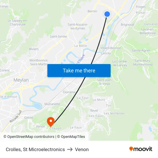 Crolles, St Microelectronics to Venon map