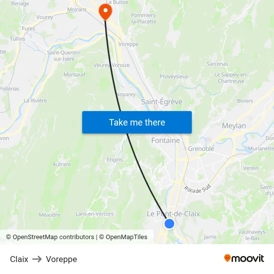 Claix to Voreppe map
