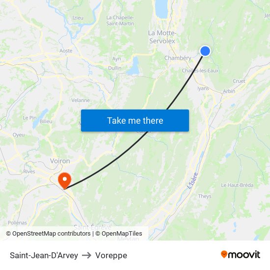 Saint-Jean-D'Arvey to Voreppe map