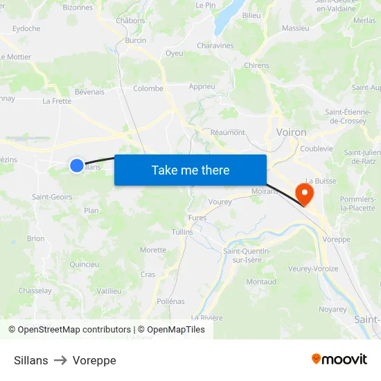 Sillans to Voreppe map