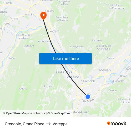 Grenoble, Grand'Place to Voreppe map