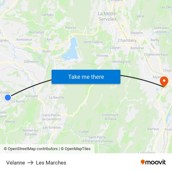 Velanne to Les Marches map