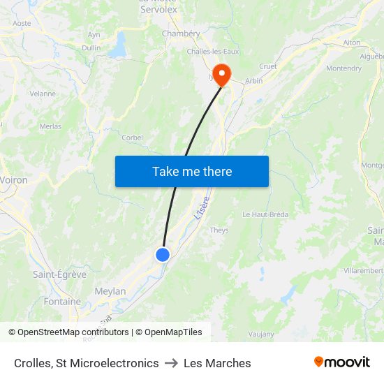 Crolles, St Microelectronics to Les Marches map