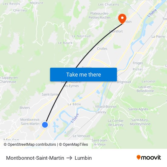 Montbonnot-Saint-Martin to Lumbin map