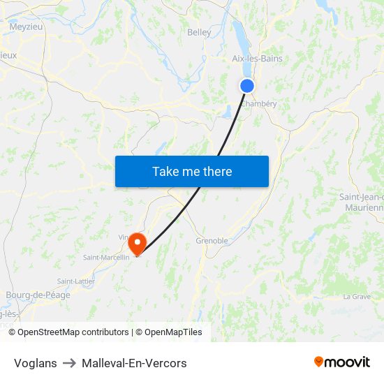 Voglans to Malleval-En-Vercors map