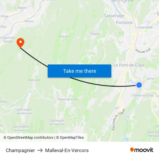 Champagnier to Malleval-En-Vercors map