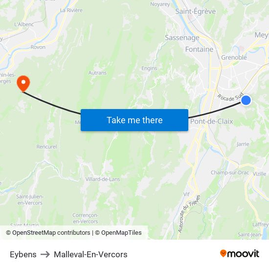 Eybens to Malleval-En-Vercors map