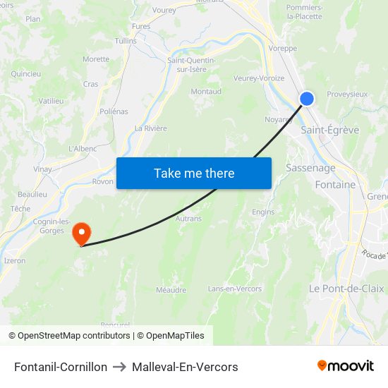 Fontanil-Cornillon to Malleval-En-Vercors map