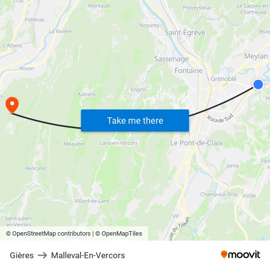 Gières to Malleval-En-Vercors map