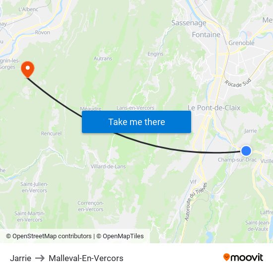 Jarrie to Malleval-En-Vercors map