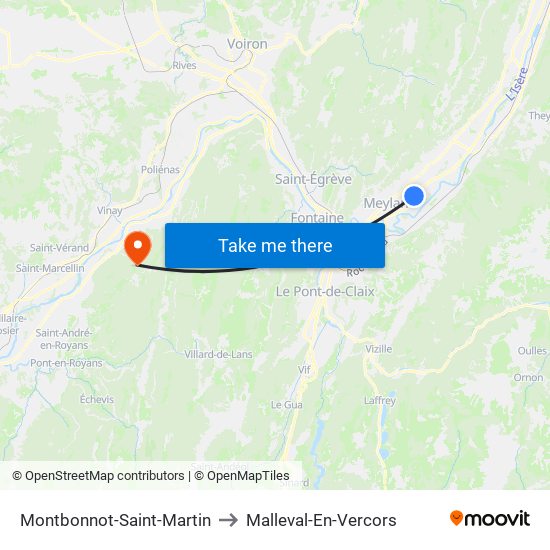 Montbonnot-Saint-Martin to Malleval-En-Vercors map