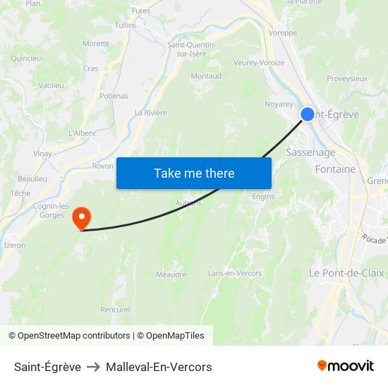 Saint-Égrève to Malleval-En-Vercors map