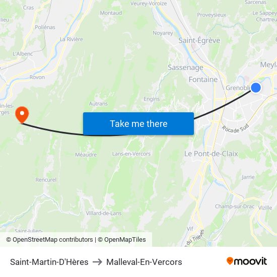 Saint-Martin-D'Hères to Malleval-En-Vercors map