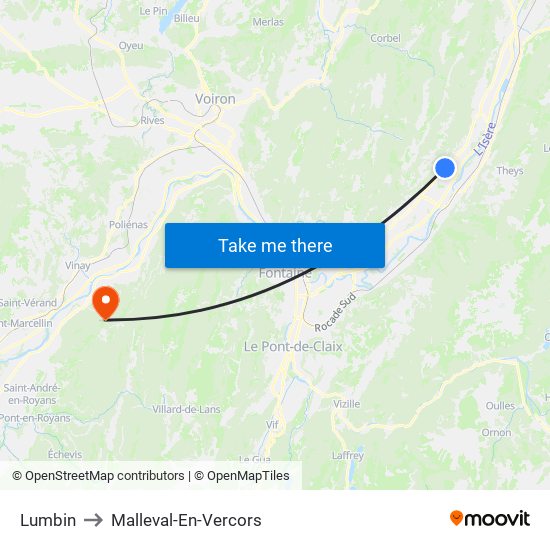 Lumbin to Malleval-En-Vercors map