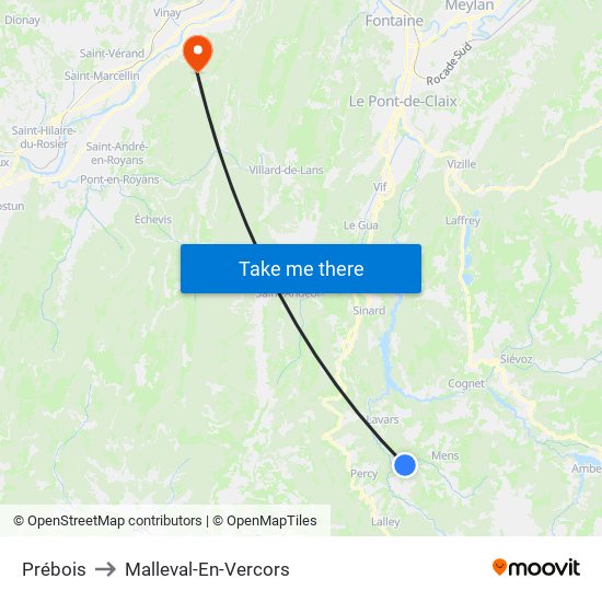 Prébois to Malleval-En-Vercors map