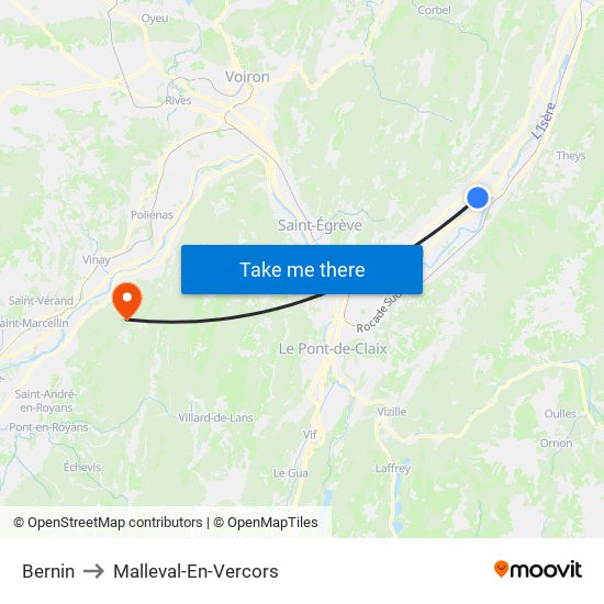 Bernin to Malleval-En-Vercors map