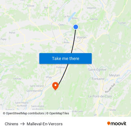 Chirens to Malleval-En-Vercors map