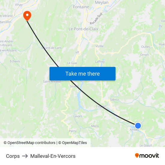 Corps to Malleval-En-Vercors map