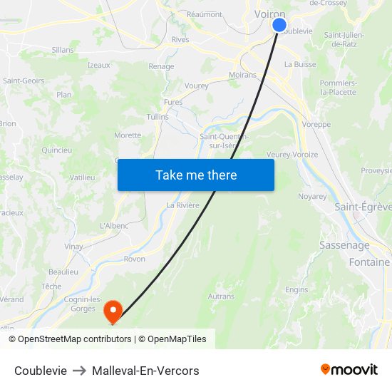 Coublevie to Malleval-En-Vercors map