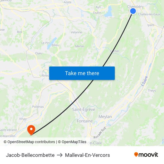 Jacob-Bellecombette to Malleval-En-Vercors map