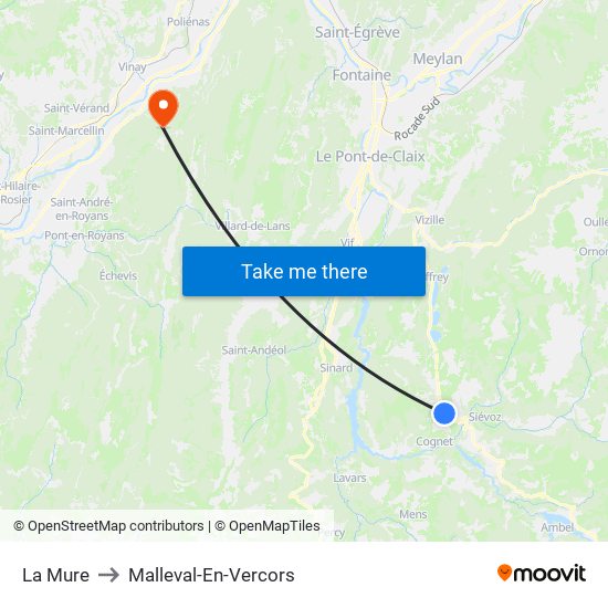 La Mure to Malleval-En-Vercors map