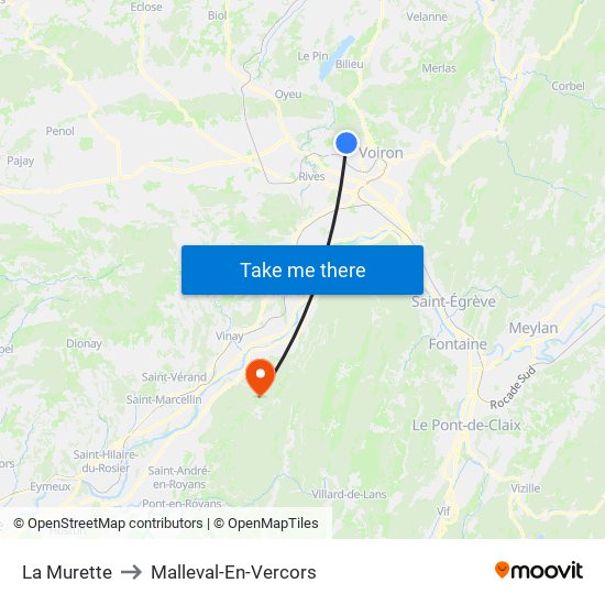 La Murette to Malleval-En-Vercors map