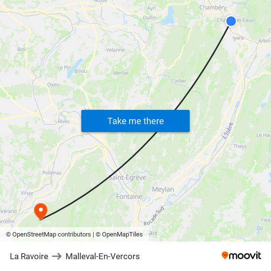 La Ravoire to Malleval-En-Vercors map