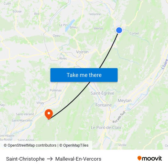 Saint-Christophe to Malleval-En-Vercors map