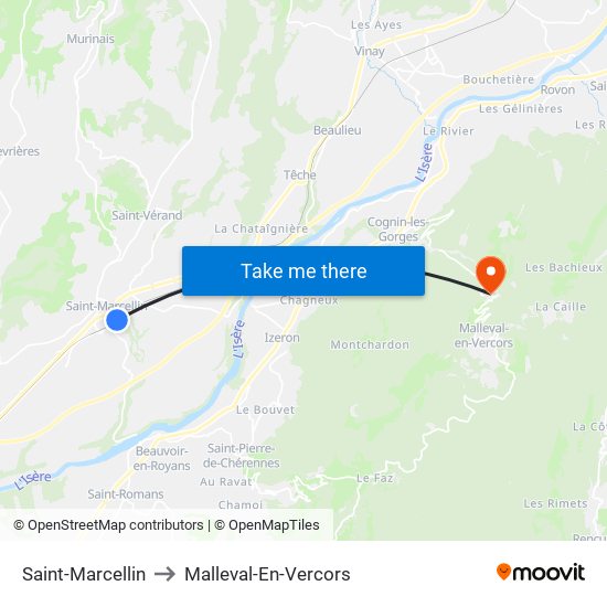 Saint-Marcellin to Malleval-En-Vercors map