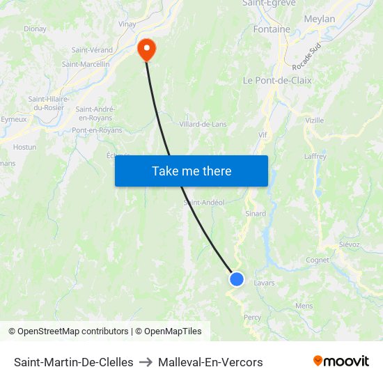 Saint-Martin-De-Clelles to Malleval-En-Vercors map