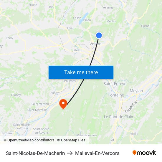 Saint-Nicolas-De-Macherin to Malleval-En-Vercors map