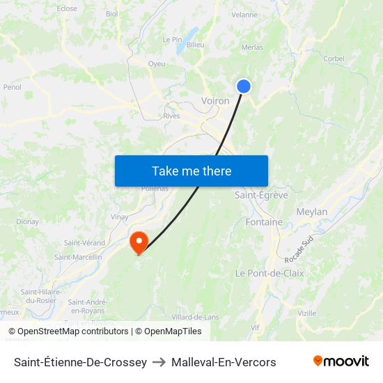 Saint-Étienne-De-Crossey to Malleval-En-Vercors map