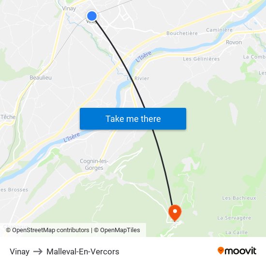 Vinay to Malleval-En-Vercors map