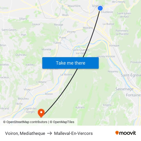 Voiron, Mediatheque to Malleval-En-Vercors map
