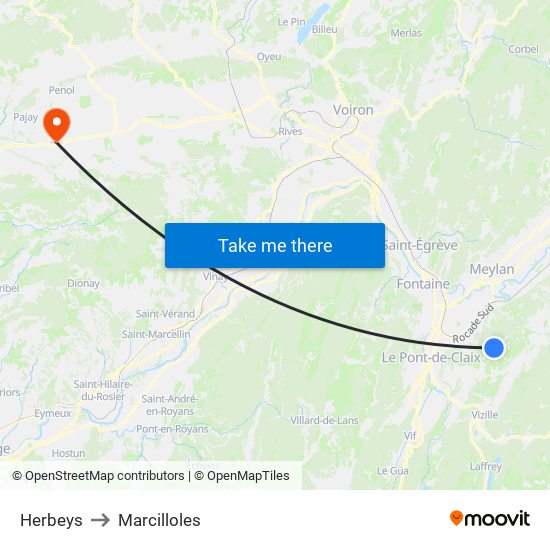 Herbeys to Marcilloles map