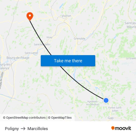 Poligny to Marcilloles map